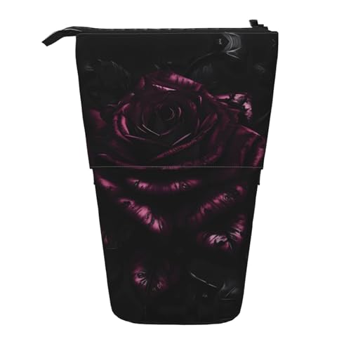 Teleskop-Federmäppchen mit Gothic-Rosen-Aufdruck, Stifthalter, Schreibwarenetui, aufstellbar, einziehbare Transformator-Tasche von KoNsev