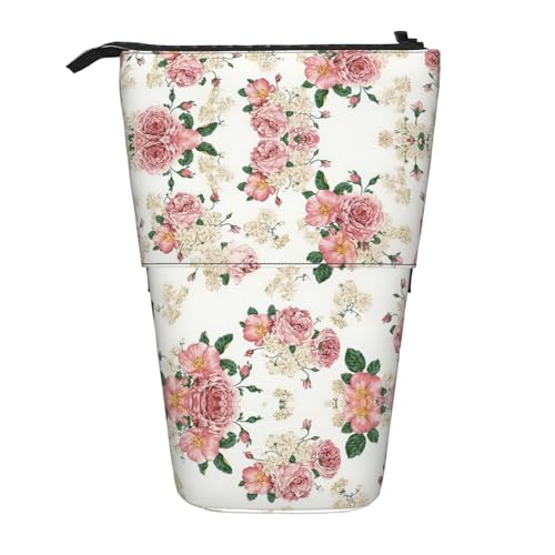 Teleskop-Federmäppchen mit Rosenblüten und Blättern, Stifthalter, Schreibwarenetui, aufstellbar, einziehbare Transformator-Tasche von KoNsev