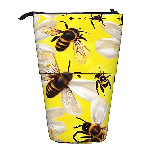 Teleskop-Federmäppchen mit fliegenden Bienen, Gänseblümchen, Honigmuster, Stifthalter, Schreibwarenetui, aufstellbar, einziehbare Transformator-Tasche von KoNsev