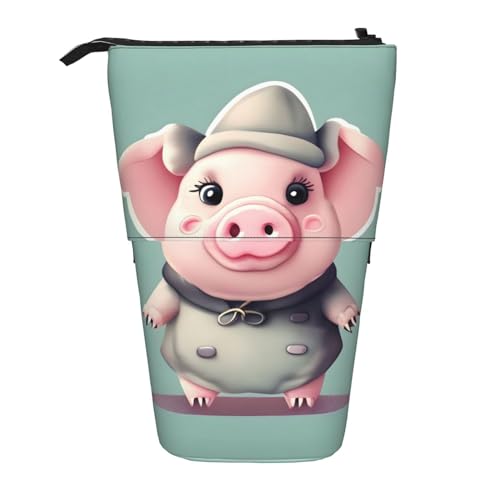 Teleskop-Federmäppchen mit niedlichem Schweine-Aufdruck, Stifthalter, Schreibwarenetui, aufstellbar, einziehbare Transformator-Tasche von KoNsev