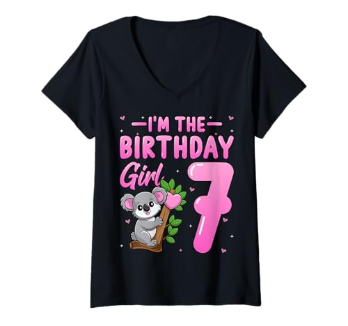 Damen I'm The Birthday Girl 7 Years Old Cute Koala 7th Birthday T-Shirt mit V-Ausschnitt Damen I'm The Birthday Girl 7 Years Old Cute Koala 7th Birthday T-Shirt mit V-Ausschnitt von Koala 7th Birthday Gifts Co.