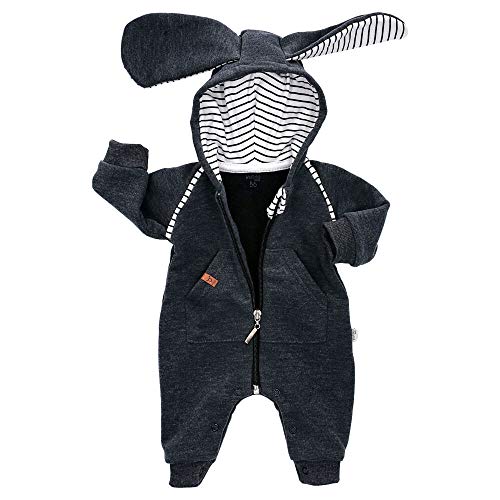 Koala Baby Strampler Overall Baby Jungen/Jumpsuit Baby Jungen als Baby Strampler ohne Füße in Dunkelgrau mit Ohren & Kapuze/Hasen Overall Baby Neugeborene & Kleinkinder/Gr. 56 (Newborn) von TESTEL