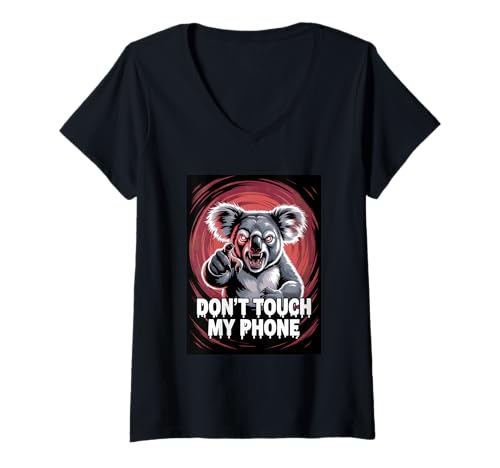 Damen Koala Angry Fass Mein Handy Nicht an T-Shirt mit V-Ausschnitt Damen Koala Angry Fass Mein Handy Nicht an T-Shirt mit V-Ausschnitt von Koala Cute & Furious Horror Art