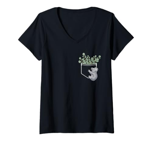 Damen Koala Eukalyptus-Tasche T-Shirt mit V-Ausschnitt Damen Koala Eukalyptus-Tasche T-Shirt mit V-Ausschnitt von Koala Design