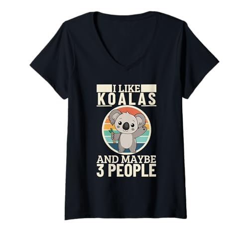 Damen I Like Koalas and Maybe 3 People Lustiger Koala T-Shirt mit V-Ausschnitt Damen I Like Koalas and Maybe 3 People Lustiger Koala T-Shirt mit V-Ausschnitt von Koala Gifts For Women And Girls