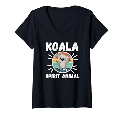Damen Koala is My Spirit Tier Kawaii Cartoon Lustige Koalas T-Shirt mit V-Ausschnitt Damen Koala is My Spirit Tier Kawaii Cartoon Lustige Koalas T-Shirt mit V-Ausschnitt von Koala Gifts For Women And Girls