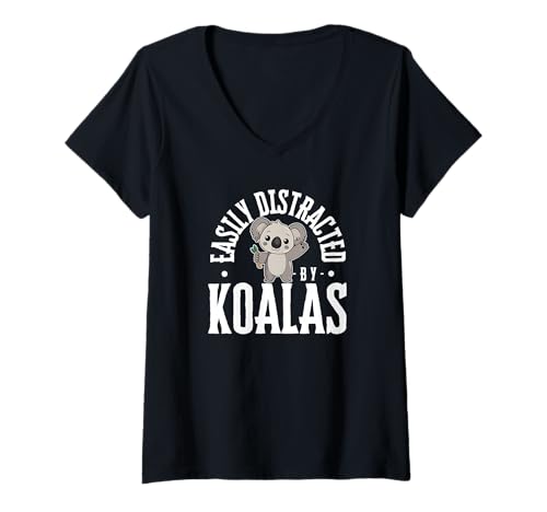 Damen Leicht abgelenkt von Koalas lustiger Koala T-Shirt mit V-Ausschnitt Damen Leicht abgelenkt von Koalas lustiger Koala T-Shirt mit V-Ausschnitt von Koala Gifts For Women And Girls
