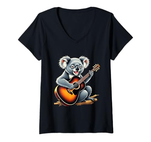 Damen Koala spielt Gitarre Design Lustiger Koala T-Shirt mit V-Ausschnitt Damen Koala spielt Gitarre Design Lustiger Koala T-Shirt mit V-Ausschnitt von Koala Lovers Designs