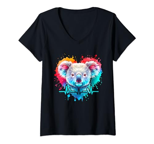 Damen Koala Herzlinie Koala T-Shirt mit V-Ausschnitt Damen Koala Herzlinie Koala T-Shirt mit V-Ausschnitt von Koala Motive Herren Damen