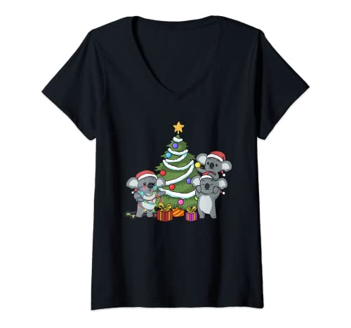 Damen Koala Weihnachts T-Shirt mit V-Ausschnitt von Koala Weihnachtskleidung
