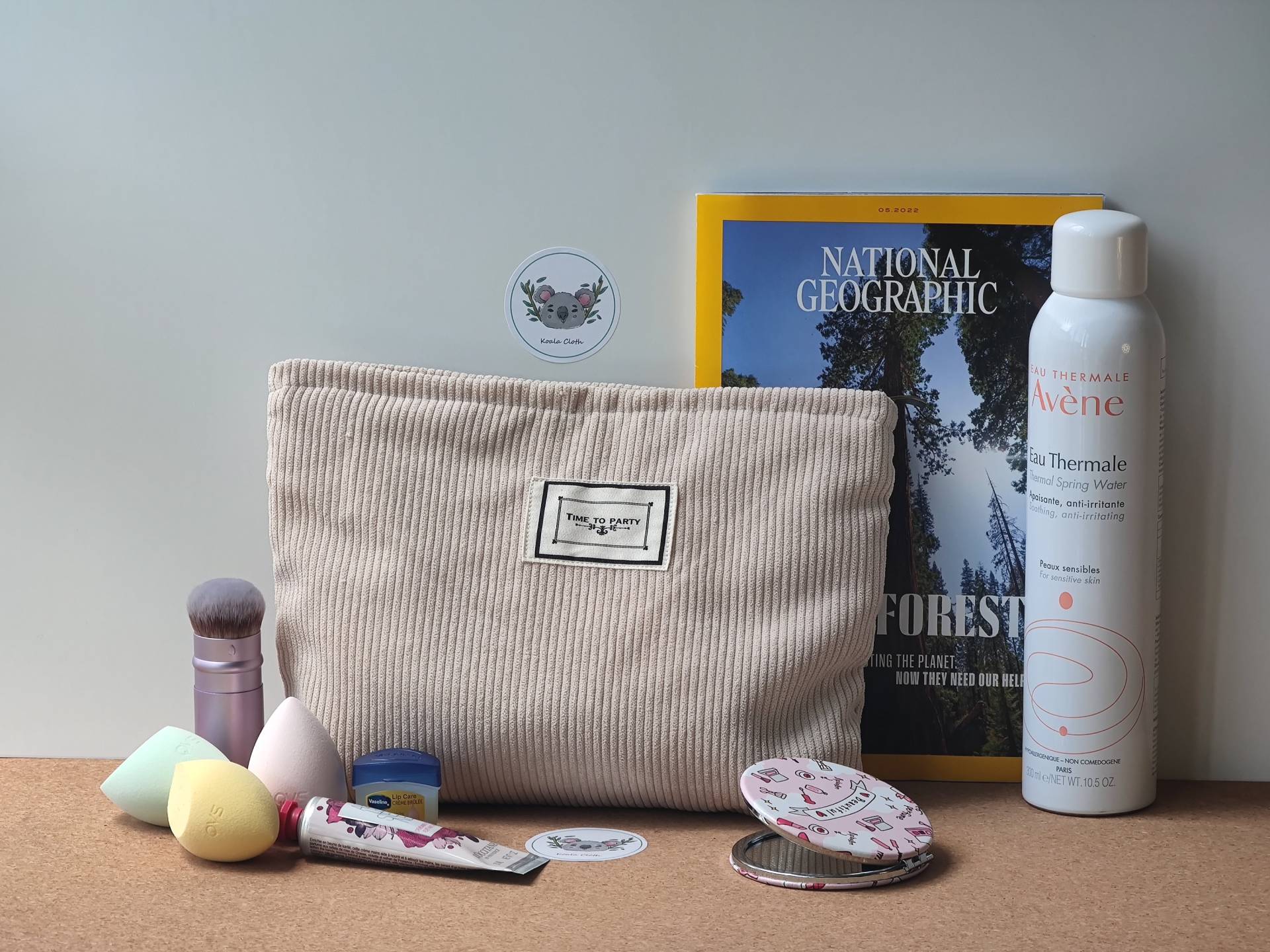 Kord-Make-Up-Tasche, Vintage-Kosmetik-Organizer, Samt-Reißverschluss-Beutel, Reisebeutel, Schminktasche, Kulturtasche, Öko-Tasche von KoalaCloth