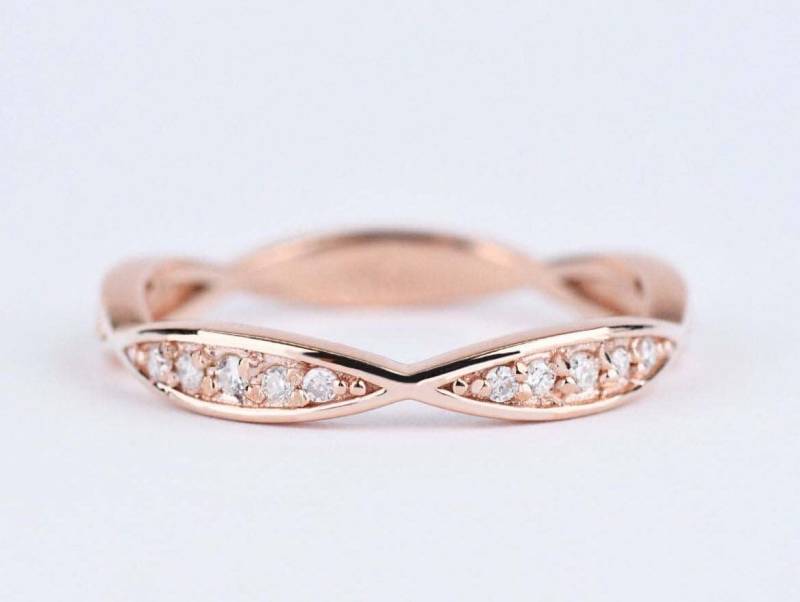 Art-Deco-Nature White Diamant Ehering 14K Massiv Rose Gelb Weißgold Ring von KoalaJewelleryDesign