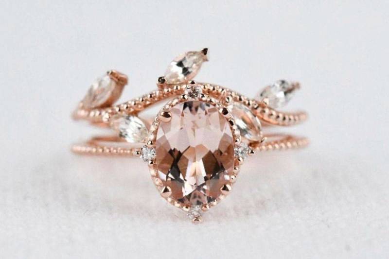 Weißer Saphir Und Mogarnit Ring Set Rosegold Weiß Diamant Braut von KoalaJewelleryDesign