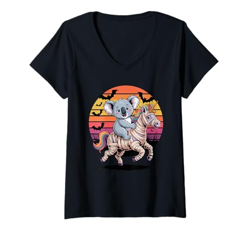 Damen Halloween Mumie Einhorn Koala Koalas T-Shirt mit V-Ausschnitt von Koalas Koala Lover Gifts