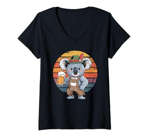Damen Retro Koalabär Bier Trinkende Koalas T-Shirt mit V-Ausschnitt von Koalas Koala Lover Gifts