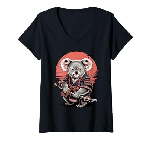 Damen Samurai Koala Schwert Koalas T-Shirt mit V-Ausschnitt von Koalas Koala Lover Gifts