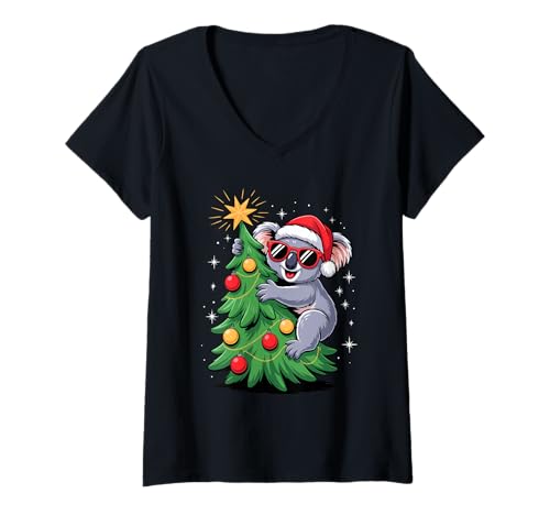 Damen Weihnachtsbaum Koala Sonnenbrille Koalas T-Shirt mit V-Ausschnitt von Koalas Koala Lover Gifts
