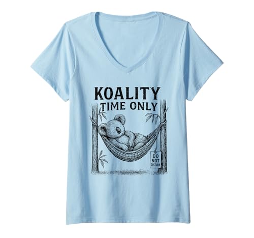 Damen Weekend Mood Lazy Koala Hängematte Lover Wortspiel T-Shirt mit V-Ausschnitt Damen Weekend Mood Lazy Koala Hängematte Lover Wortspiel T-Shirt mit V-Ausschnitt von Koality Time Only Clothing