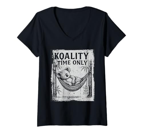 Damen Weekend Mood Lazy Koala Hängematte Tier Wortspiel T-Shirt mit V-Ausschnitt Damen Weekend Mood Lazy Koala Hängematte Tier Wortspiel T-Shirt mit V-Ausschnitt von Koality Time Only Clothing
