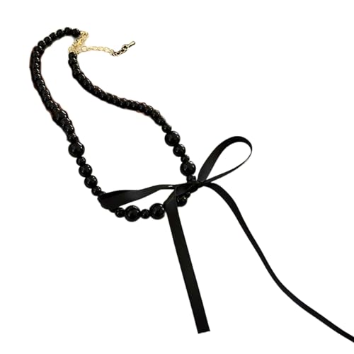 Elegante schwarze Band-Bowknot-Choker-Halskette für Frauen, Hochzeit, Nachahmung von Perlen, Schlüsselbeinkette, Schmuckzubehör von Kobeleen