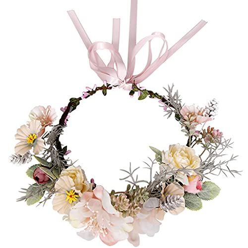 Handgefertigtes Blumen-Stirnband, Blatt-Blumenkrone mit rosa Band, Hochzeit, Braut-Kopfschmuck, schöne Haar-Accessoires von Kobeleen