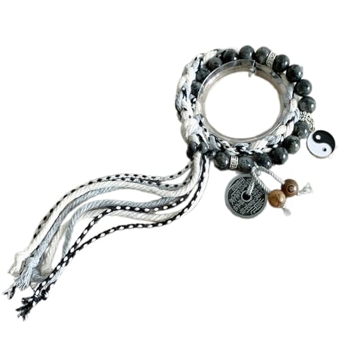 Kobeleen Doppelschichtige geflochtene Armbänder, Kupfer-Münzen-Charm-Armband, lange Quasten, Heilkristall-Armband für Damen und Herren von Kobeleen