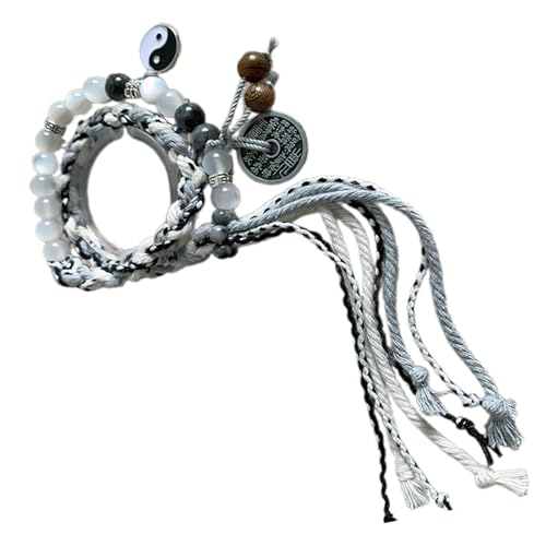 Kobeleen Doppelschichtige geflochtene Armbänder, Kupfer-Münzen-Charm-Armband, lange Quasten, Heilkristall-Armband für Damen und Herren von Kobeleen