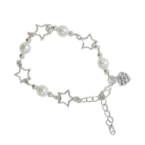 Kobeleen Harajuku Stern Pentagramme Perlen Perlen Armband für Frauen Vintage Ästhetischen Charme Verstellbare Kette Armbänder Schmuck Geschenk von Kobeleen