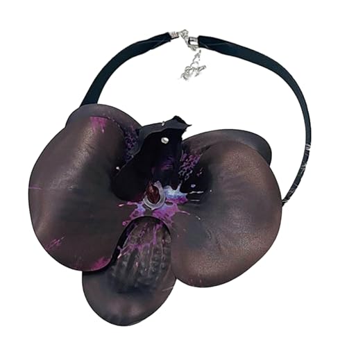 Kobeleen Phalaenopsis-Blüten-Halskette, Simulationsblumen-Halskette, Damen- und Mädchen-Schlüsselbeinkette, auffälliges Halsband-Zubehör von Kobeleen