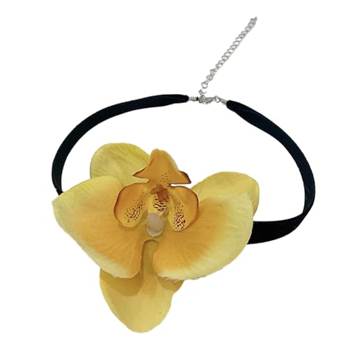 Kobeleen Phalaenopsis-Blüten-Halskette, Simulationsblumen-Halskette, Damen- und Mädchen-Schlüsselbeinkette, auffälliges Halsband-Zubehör von Kobeleen