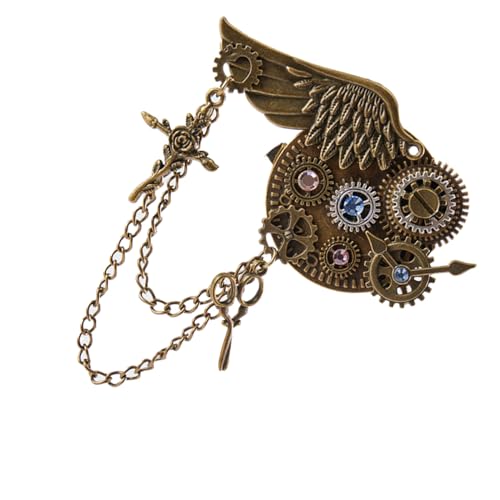 Vintage Steampunk Brosche Anstecknadel für Frauen Mann PunkStyle Gear Flügel Kette Brosche Anstecknadel Kleid Hemd Corsage Pin Haarspange von Kobeleen