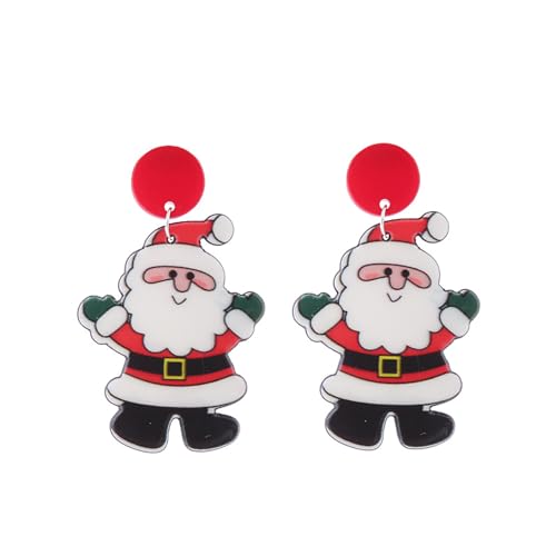 Weihnachts-Ohrstecker aus Acryl, Cartoon-Santa-Schneemann-Ohrstecker, lustige Tropfen-Ohrringe, Statement-Schmuck für Frauen von Kobeleen