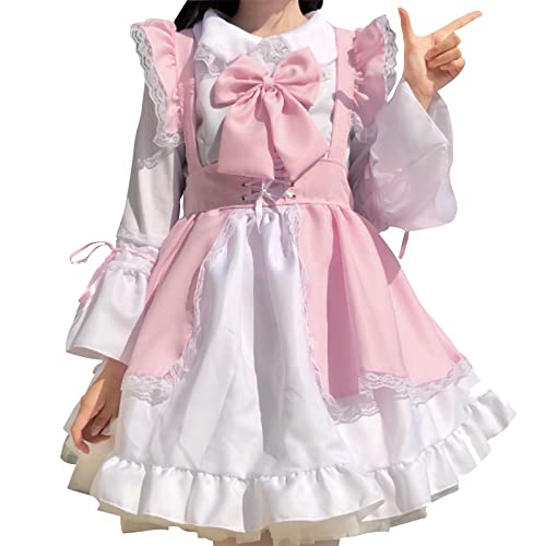 Anime Cosplay Süß Rüschen Halloween Anime Cosplay Kawaii French Schwarz Lolita Dress Gothic Outfits Set Costume Maid Dress Kleid Sexy Cute Dirndl Kostüm von Kobilee