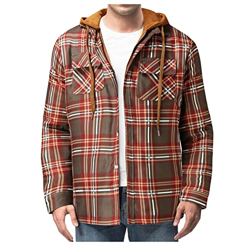 Cordhemd Herren Slim Fit Warm Reißverschluss Arbeitsjacke Holzfällerhemd Langarm Gefüttert Flanellhemd Fleecejacke mit Kapuze Karierte Regular Fit Hemd Jacke Freizeithemden Winterjacke 2024 von Kobilee