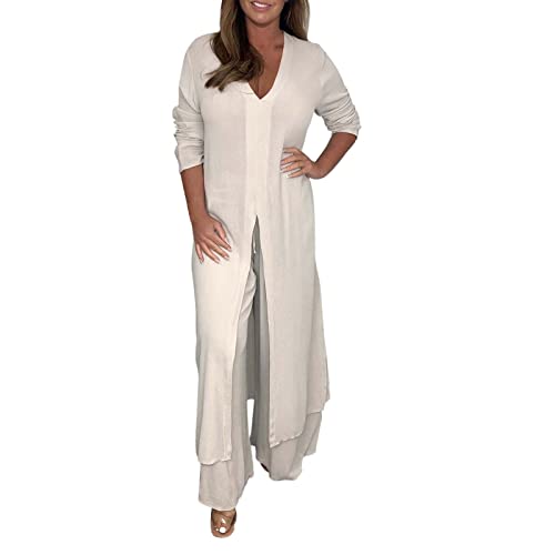 Damen Freizeitanzug 2-Teilig Elegant, Festlich Weich Loungewear Hosenanzüge Weites Bein 3/4 Arm V-Ausschnitt Komfort Hosenanzug Outfit Zweiteilige Sommer Herbst Frauen Anzug von Kobilee