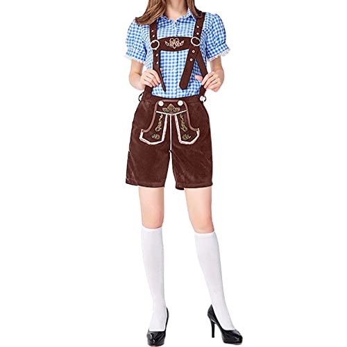 Damen Set Hose und Oberteil Elegant Vintage mit Träger Karneval Kostüm Lederhose 3 Teilig Oktoberfest Günstig Festival Outfit Latzhose Kariert Bayerische Trachtenlederhosen Trachtenhose von Kobilee