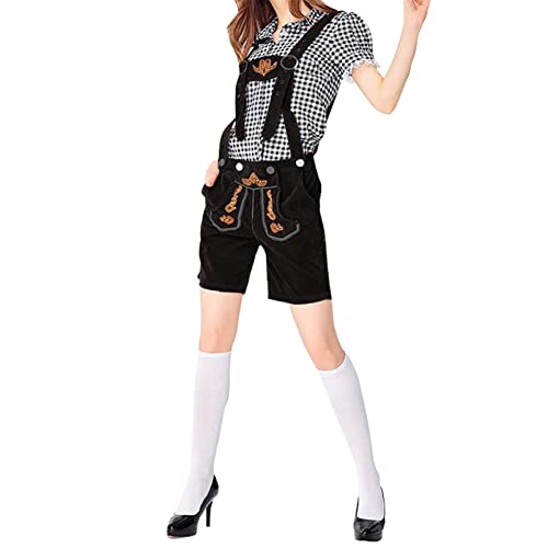 Damen Set Hose und Oberteil Elegant Vintage mit Träger Karneval Kostüm Lederhose 3 Teilig Oktoberfest Günstig Festival Outfit Latzhose Kariert Bayerische Trachtenlederhosen Trachtenhose von Kobilee