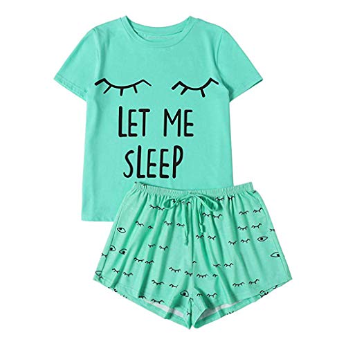 Damen Sexy Homewear Kurze Baumwolle Frauen Pyjama Set Sleepwear Slim mit Shorts Hausanzug Nachtwäsche Sommer Große Größen Kurze Ärmel 2-teiliges Schlafshirt Schlafanzug von Kobilee