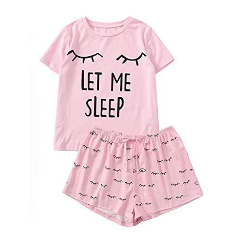 Kobilee Damen Sexy Homewear Kurze Baumwolle Frauen Pyjama Set Sleepwear Slim mit Shorts Hausanzug Nachtwäsche Sommer Große Größen Kurze Ärmel 2-teiliges Schlafshirt Schlafanzug von Kobilee