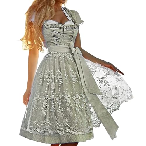 Dirndl, 3-Teilig Dirndl Damen Midi Trachtenkleid Dirndlkleid mit Spitze Dirndlkomplettsets Trachtenmode Kleider inkl. Dirndlschürze Dirndlbluse für Oktoberfest Besondere Anlässe L von Kobilee