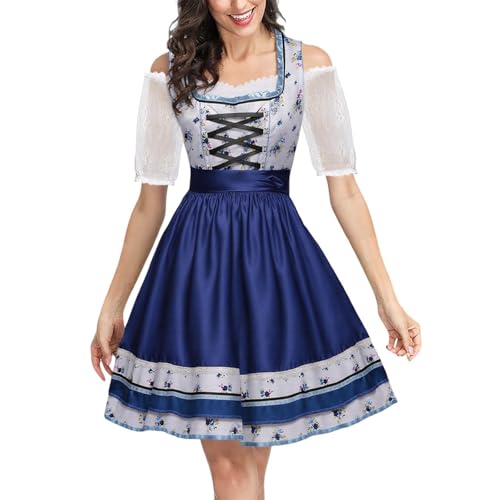 Dirndl Damen, Midi Trachtenkleid Dirndlkleid mit Spitze Dirndlkomplettsets Trachtenmode Kleider inkl. Dirndlschürze Dirndlbluse für Oktoberfest Besondere Anlässe von Kobilee