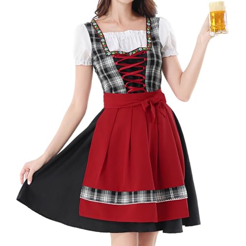 Dirndl für Damen, 3-Teilig Dirndl Damen Midi Trachtenkleid Dirndlkleid mit Spitze Dirndlkomplettsets Trachtenmode Kleider inkl. Dirndlschürze Dirndlbluse für Oktoberfest Besondere Anlässe XL von Kobilee