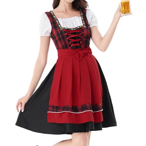 Dirndl midi, 3-Teilig Dirndl Damen Midi Trachtenkleid Dirndlkleid mit Spitze Dirndlkomplettsets Trachtenmode Kleider inkl. Dirndlschürze Dirndlbluse für Oktoberfest Besondere Anlässe M von Kobilee