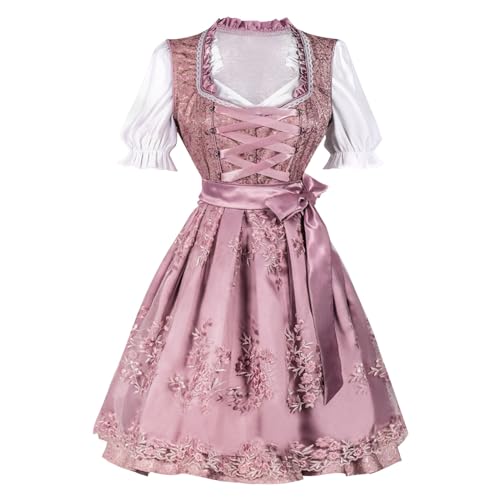 Dirndl pink, Midi Trachtenkleid Dirndlkleid mit Spitze Dirndlkomplettsets Trachtenmode Kleider inkl. Dirndlschürze Dirndlbluse für Oktoberfest Besondere Anlässe von Kobilee