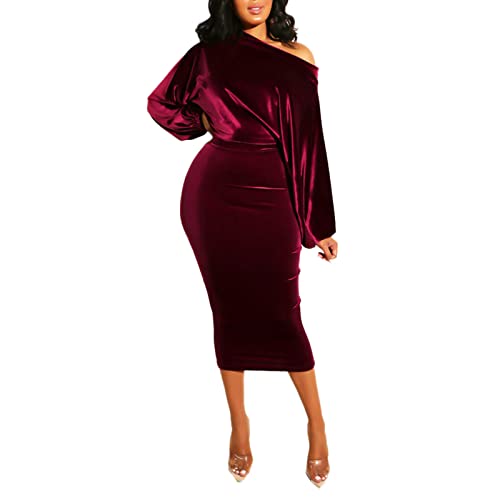 Festkleider für Damen Lang Velvet Curvy Samtkleid Abendkleider Langarm V Ausschnitt für Hochzeit Cocktailkleid Festliche Kleider Bodycon Damen Kleid mit Elegant Cocktailkleid Ballkleider von Kobilee