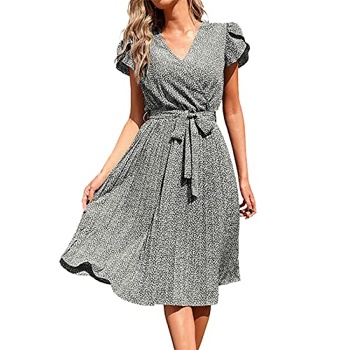 Freizeitkleid Damen, Mini Kurz Einfarbig Vintage Große Größen Strandkleid Tunika Kleid Sexy Kurzarm Curvy Rundhalsausschnitt Kleider Sommerkleid Leicht Luftig A Linie Elegant Boho Damenkleid von Kobilee