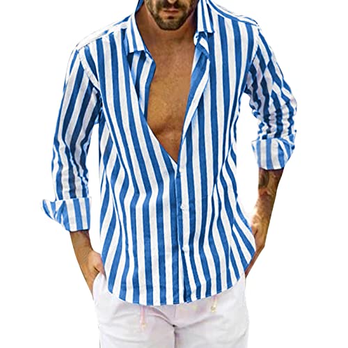 Hawaii Hemd Herren: Knöpfe Knöpfe Formal Bügelfrei Hemden Elegant Regular Frühling Modische Herren Hemd gestreifte Langarm Sommer Slim Fit Langarmhemd von Kobilee