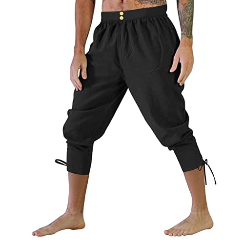 Herren Mittelalter Hose Schwarz Halloween Loose Fit Mittelalter Kleidung Wikinger Kleidung Cosplay Renaissance Steampunk Freizeithose Kniebundhose Vintage Schnüren Viktorianisches Piratenkostüm von Kobilee