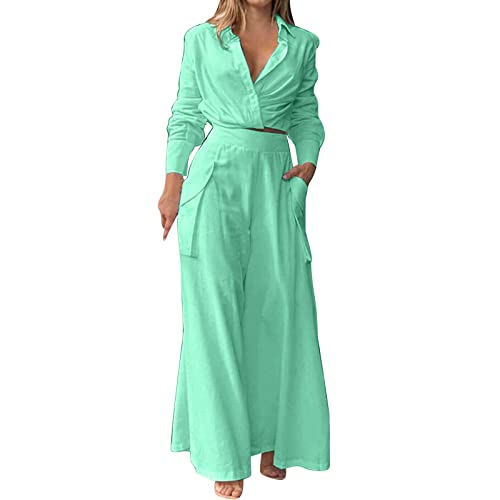 Hosenanzüge Damen Hochzeit Weites Bein Casual Zweiteilige Frauen Anzug Komfort Weich Elegant Outfit Loungewear Hosenanzug Sommer Herbst Hosenrock V-Ausschnitt Lange Ärmel Freizeitanzug von Kobilee