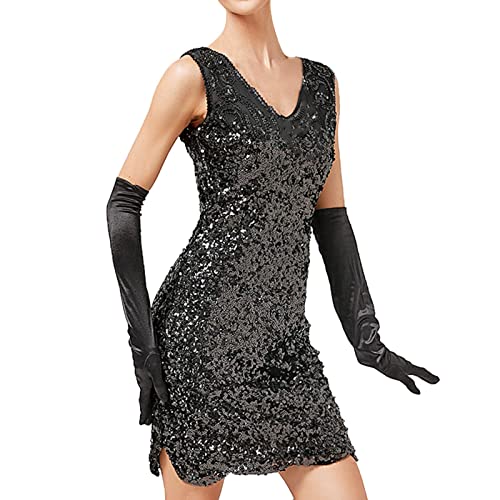 Kleid 20er Jahre Damen Charleston Kurz Silvester Rundhals Party Pailettenkleider Glitzerkleid Sexy Eng Karneval Abendkleider 1920er Kleider Eng mit Fransen 20er Jahre Kleid Charleston Kleid von Kobilee